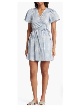 Madewell Floral Cotton Wrap Mini Dress Dusty Blue Size Small